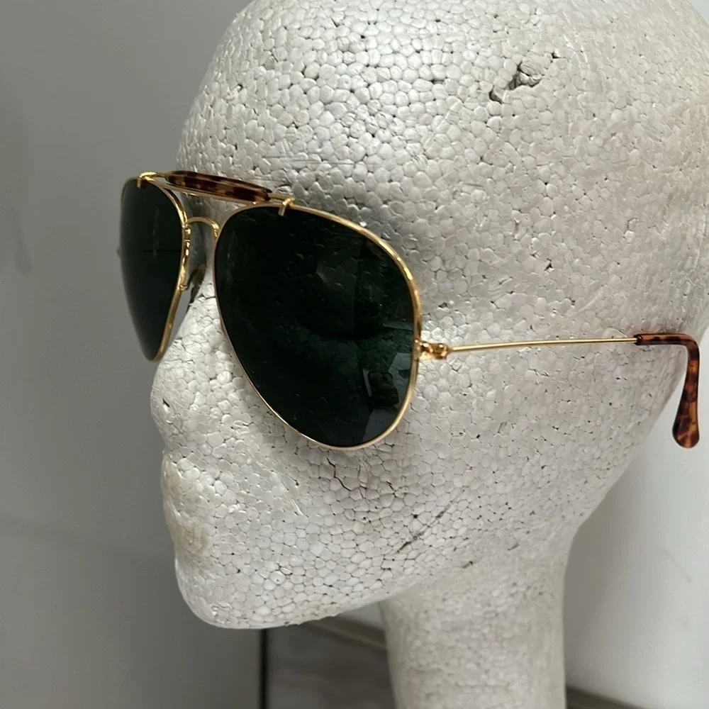 Claiborne Vintage Aviator Gold Rim Tortoise Men’s Green Glass Lens Sunglasses